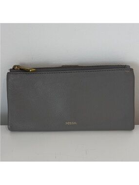 FOSSIL leather bifold wallet putty grey colour with multi pockets & slots